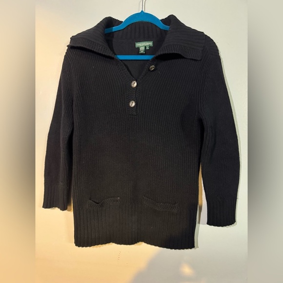 Ralph Lauren Lauren Jeans‎ Women's Black Sweater 1/4 Button Collared Size small - Picture 1 of 6